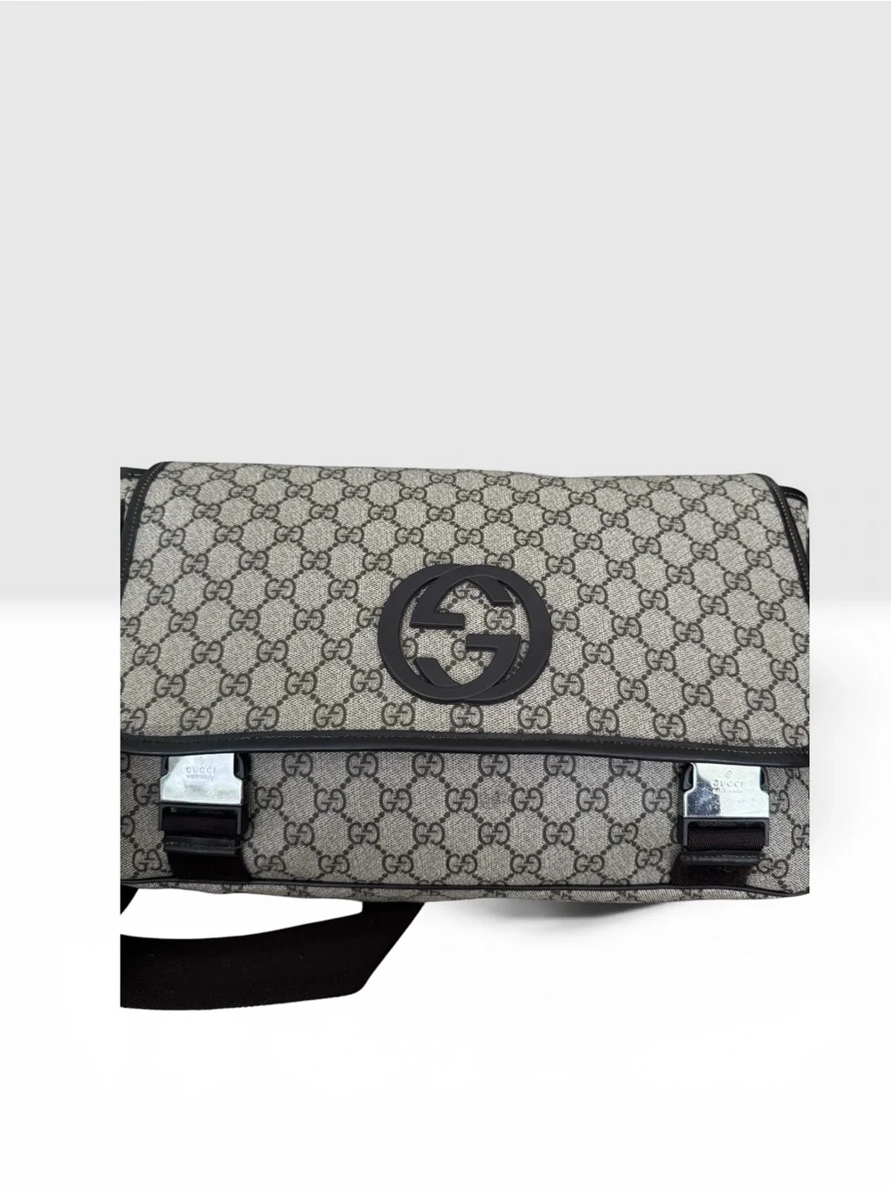 Gucci Interocking GG Supreme Messenger Bag with Brown Strap
